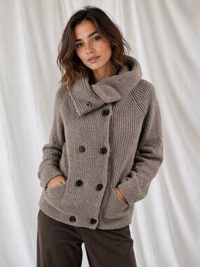 GAP Chunky Knit Cardigan Jacket Gray | Cozy Button Front Sweater Coat. PTP 20
